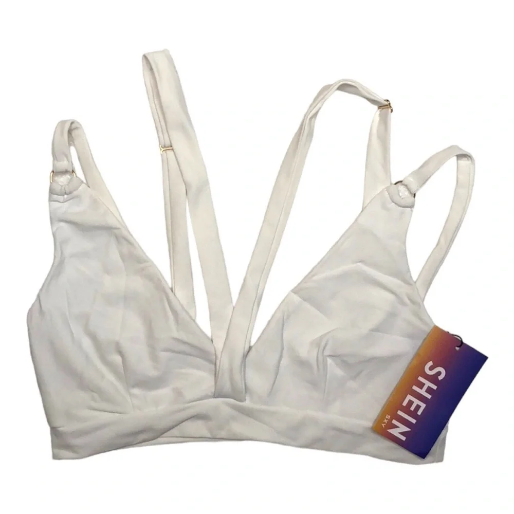 NWT - SHEIN - White Strappy Bikini Top - Size Small, US 4